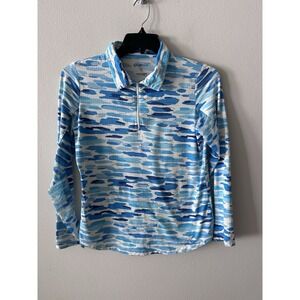 IBKUL Pullover Womens M Blue White UPF 50 Long Sleeve Vented Athletic Cooling